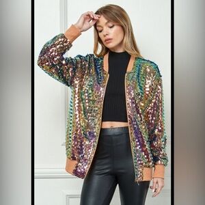 Sequin Bomber Jacket - Multicolor